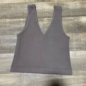 Women's V-Neck Ribbed Tank Top - brown gray